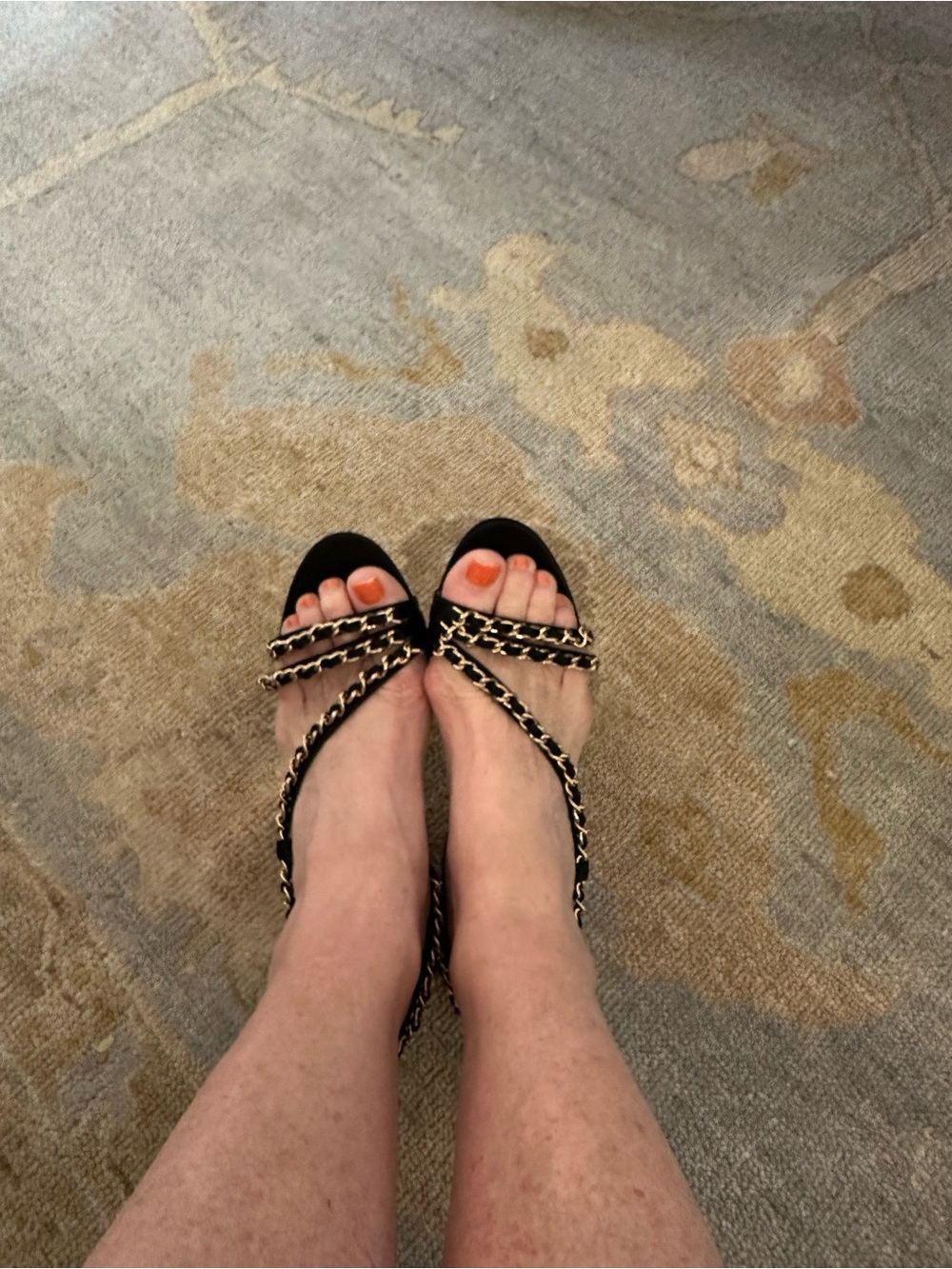 D&G Black Heeled Slingbacks with Gold Chain Trim - Picture 8 of 11